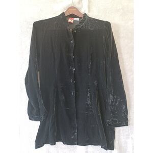 April Cornell Lg Black Velvet Tunic Jacket Mid Length Mandarin Collar Whimsigoth